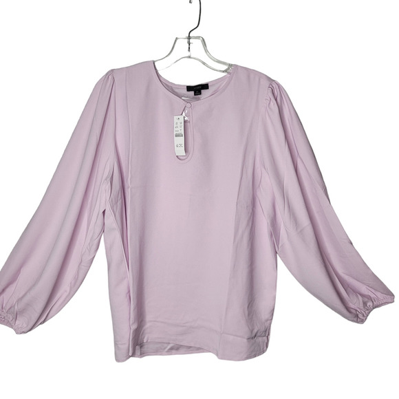 J. Crew Tops - J Crew Pink Puff Sleeve Keyhole Neckline Crepe Top Blouse BL712 Women Sz Lg tall
